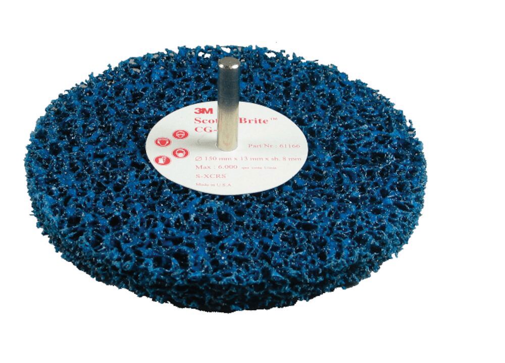 Nylonslipskiva Scotch-Brite blå med spindel 150 mm