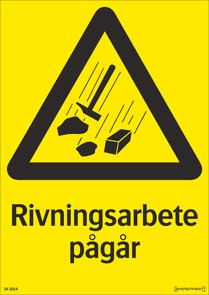 Skylt Rivningsarbete pågår