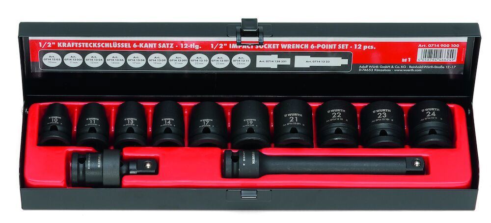 Krafthylssats 1/2"kort 10-24 mm