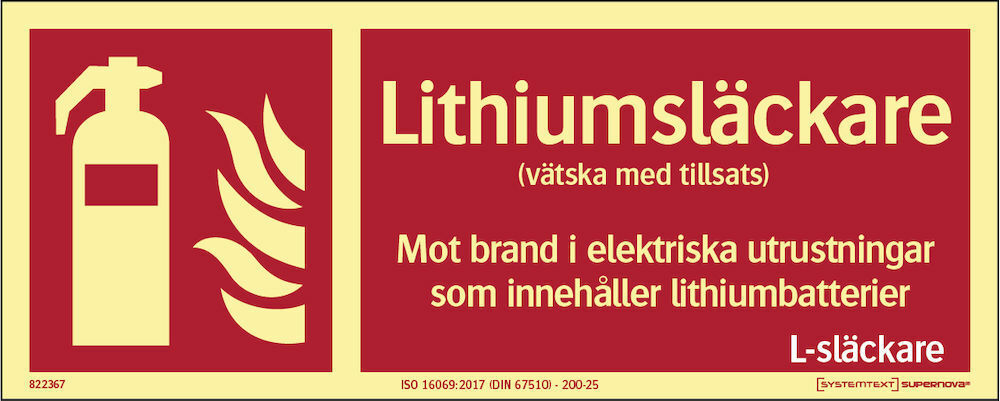 Skylt Lithiumsläckare