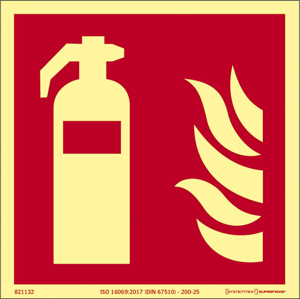 Skylt Brandsläckare dubbelsidig ISO, 150 x 150mm