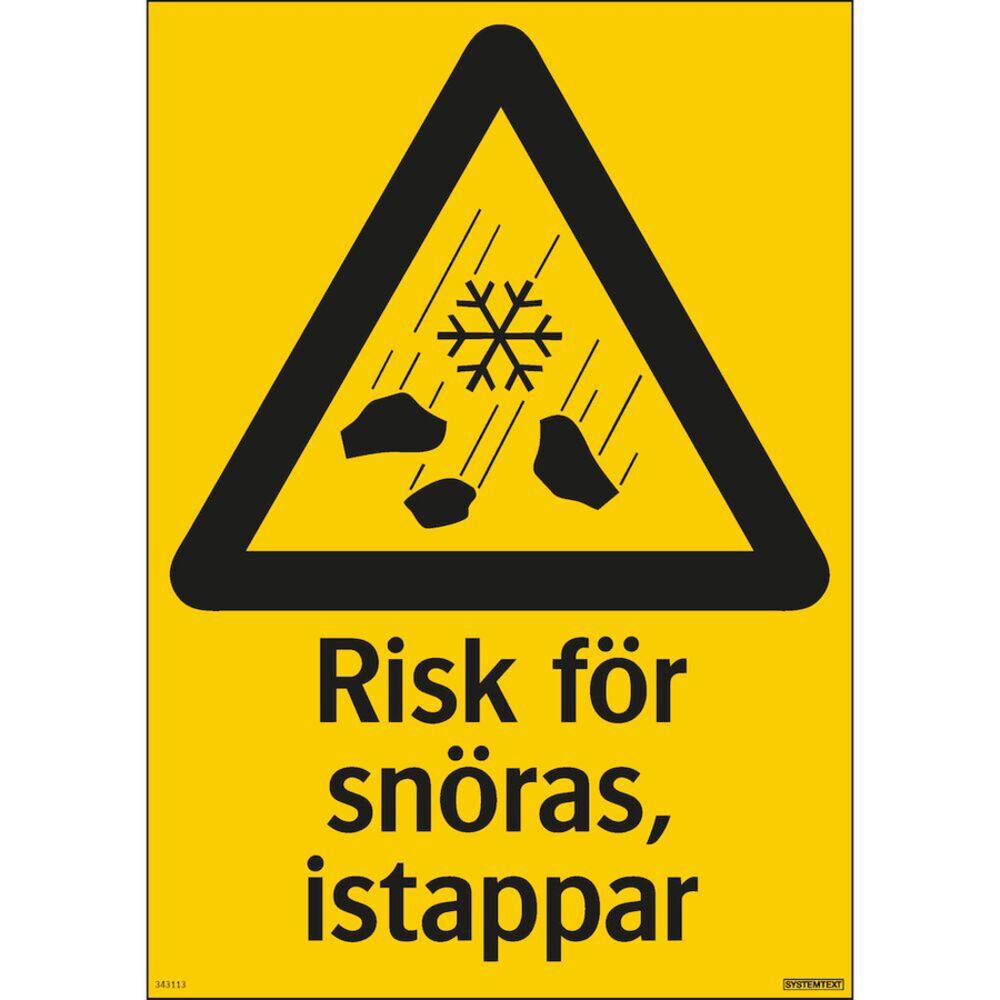 Varningsskylt risk för snöras & istappar